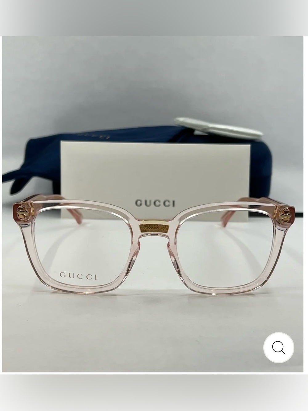 BRAND NEW-Gucci Clear Pink Square Women's Optical Glasses with Gold Accent